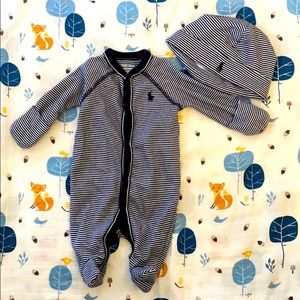 Ralph Lauren Polo Blue White Striped onepiece +hat
